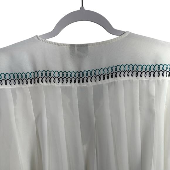 Cruel Girl Sheer White Button Up Blouse SZ L Embroidered Western Boho Pleated - Picture 5 of 10